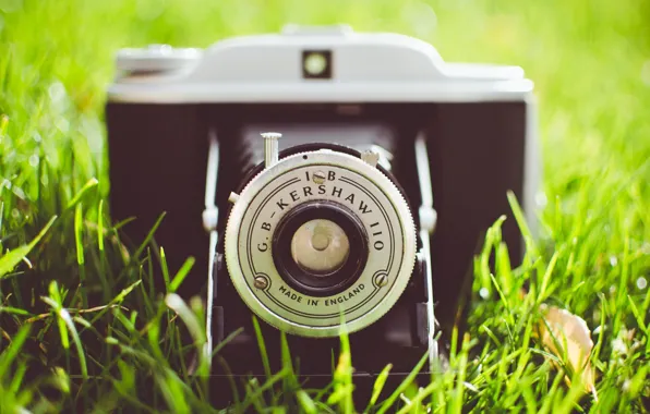 Картинка трава, камера, фотоаппарат, объектив, зеленая