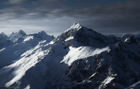 Cloud, mountains, snow, snowy peak