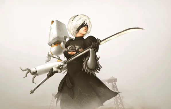 Девушка, фон, игра, катана, Nier Automata
