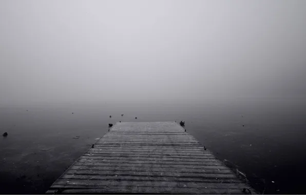 Картинка вода, туман, озеро, пирс