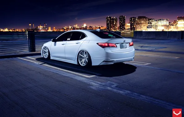 Car, White, Tuning, Acura, Vossen, Wheels, Rear, TLX