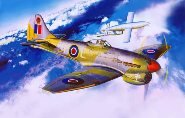 Картинка война, истребитель, Буря, Арт, британский, беспилотный, Tempest, самолёт-снаряд