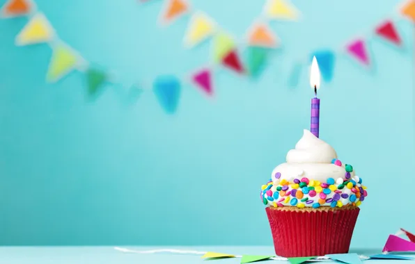 Свеча, colorful, крем, Happy Birthday, cupcake, decoration, День Рождения, кексик