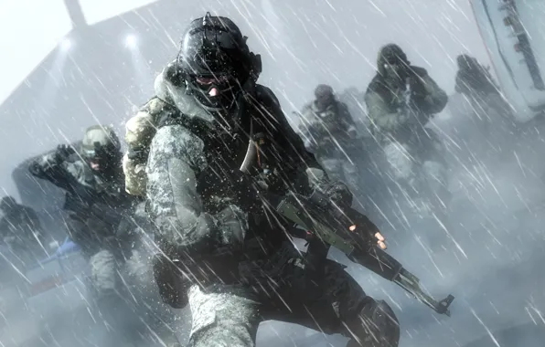 Soldier, snow, cold, assault rifle, Battlefield 4, equipment