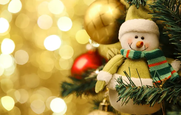 Украшения, улыбка, елка, рождество, шарф, Новый год, снеговик, christmas