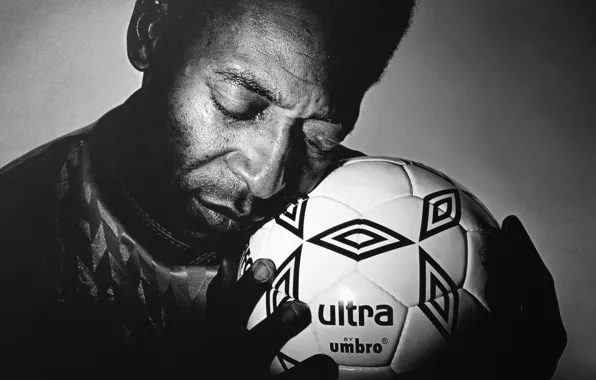Картинка love, soccer, ball, hands, Пеле, black &ampamp; white, Pelé