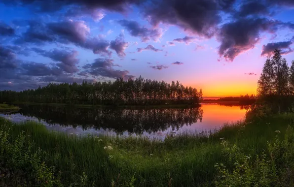 Картинка лето, закат, природа, река