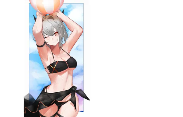 Girl, hot, Hot, wet, beach, Anime, horns, ocean