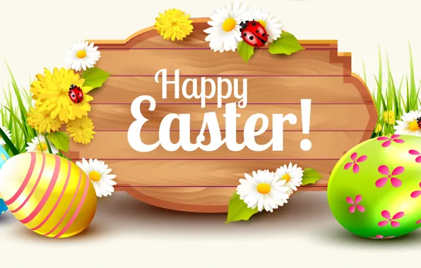 Цветы, рендеринг, яйца, весна, Пасха, разноцветные, Easter