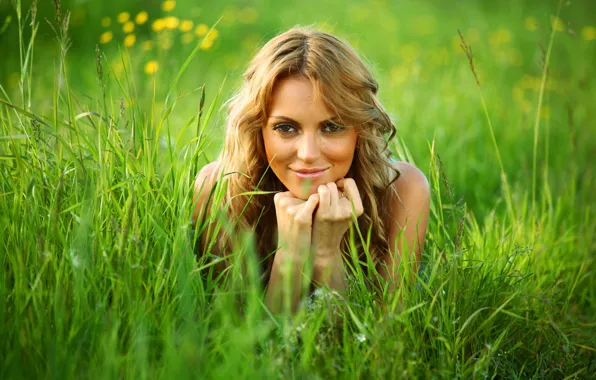 Girl, grass, nature, smile