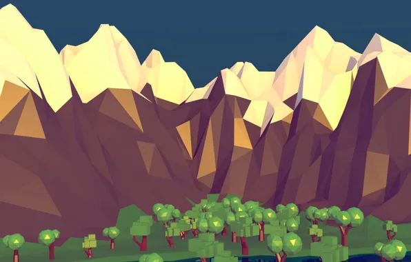 Картинка деревья, горы, вектор, low poly
