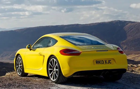 Картинка желтый, Porsche, порше, вид сзади, Cayman S, кайман