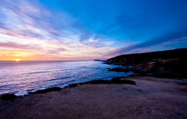 Картинка закат, побережье, залив, California, Bodega Bay