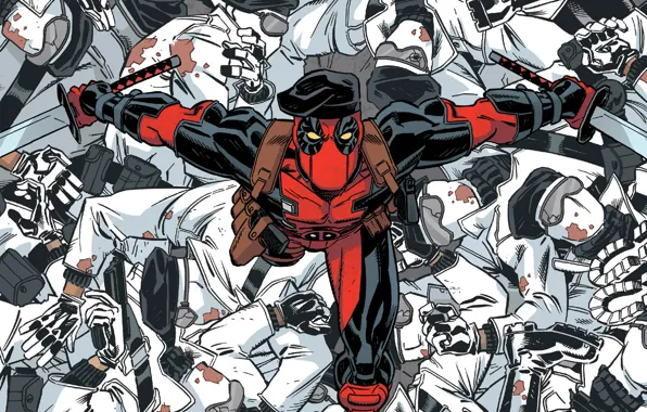 Красный, Deadpool, Дэдпул, катаны, comics, MARVEL, Уэйд Уилсон