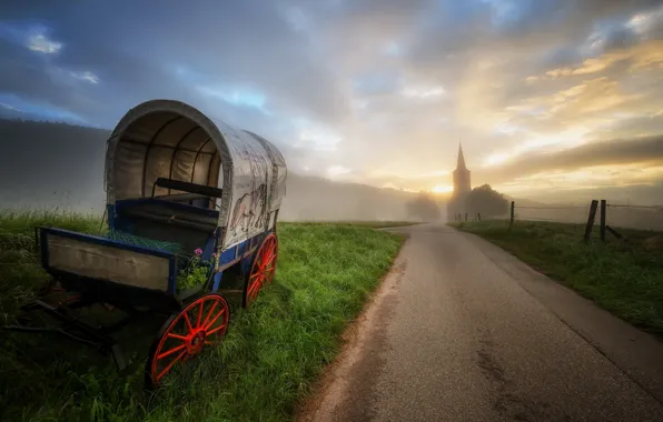 Дорога, природа, телега