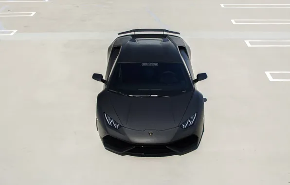 Картинка машина, черный, Lamborghini, матовый, ламбо, суперкар, передок, Huracan