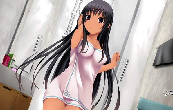 Girl, sexy, long hair, boobs, anime, beautiful, purple eyes, bath