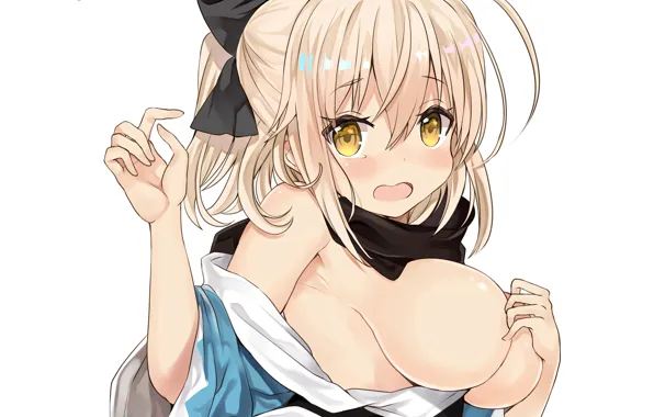 Girl, sexy, yukata, dress, boobs, anime, beautiful, short hair