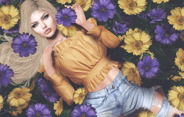 Картинка девушка, цветы, блондинка