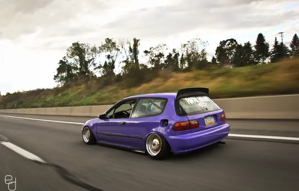 Дорога, скорость, Purple, Honda Civic, цивик, stance. хонда