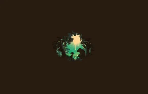 Картинка лес, свет, деревья, медведь, девочка, банка, girl, trees