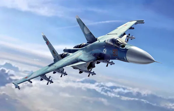 Рисунок, истребитель, палубный, четвёртого поколения, Су-33, ВМФ России, Flanker-D, советский/российский