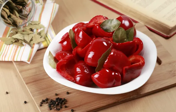 Кусочки, перец, миска, болгарский перец, маринованный