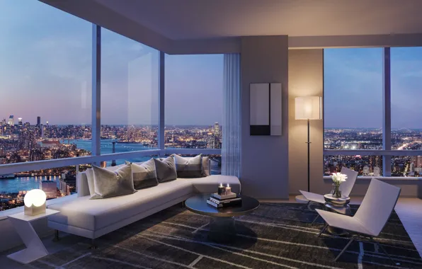 Комната, интерьер, penthouse, гостиная, Brooklyn Point