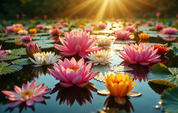 Цветы, colorful, лотос, summer, flowers