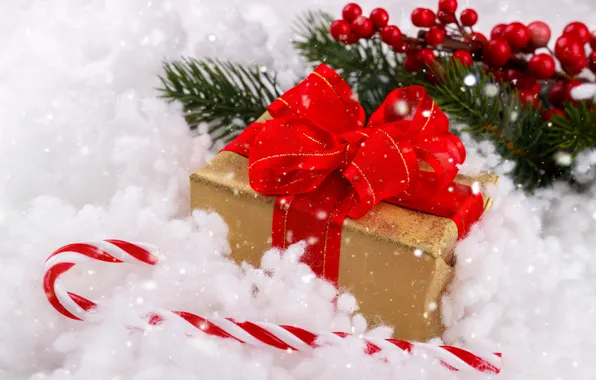 Картинка снег, подарок, Новый Год, Рождество, Christmas, snow, New Year, gift