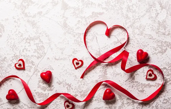 Лента, red, love, romantic, hearts, valentine`s day