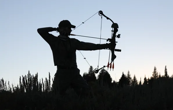 Картинка sunset, man, shadows, archery, compound bow