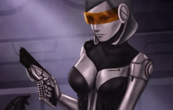 Картинка девушка, пистолет, оружие, mass effect 3, EDI