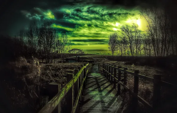 Пейзаж, ночь, мост