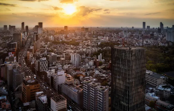 Картинка закат, город, Tokyo