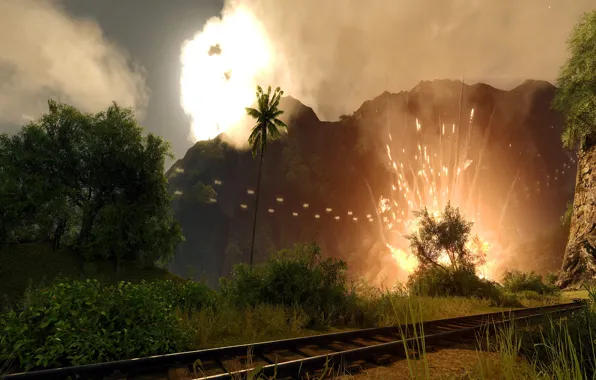 Картинка взрыв, пальмы, Crysis