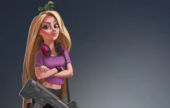 Картинка взгляд, девушка, оружие, длинные волосы, рапунцель, Rapunzel, Дисней