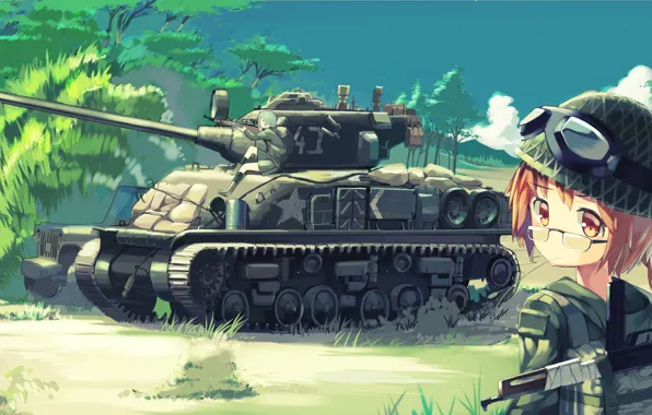 Военные, Танк, Anime, Tank, Military, Шерман, Girls und Panzer, Tank Girl