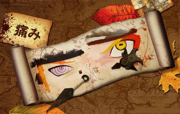 Картинка листья, кровь, Аниме, Наруто, Naruto, art, кунай, Uzumaki Naruto