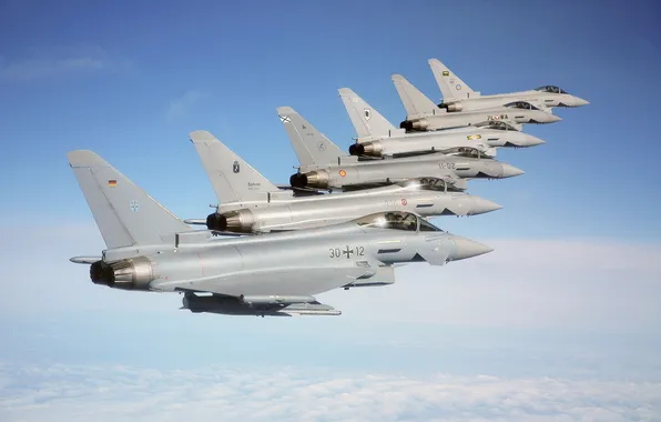 Картинка небо, полет, истребители, Typhoon, Eurofighter