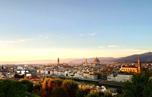 Картинка city, tower, cathedral, river, Italy, Florence, buildings, architecture