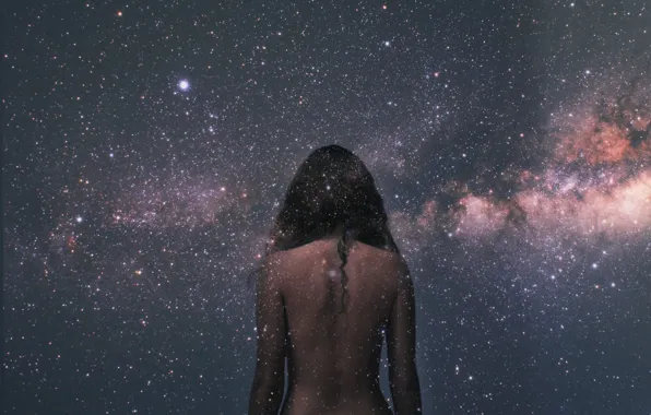 Space, girl, stars, Milky Way, mystery