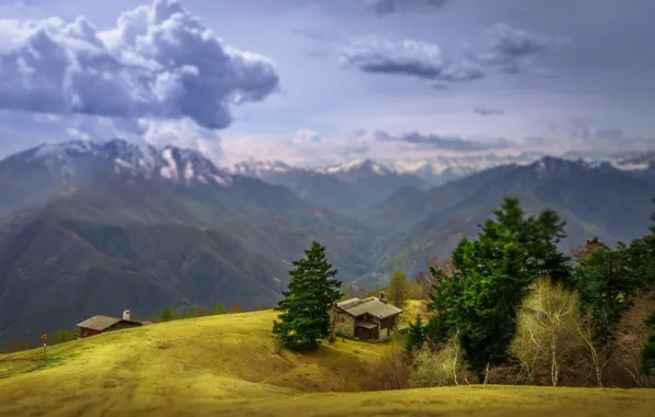 Картинка горы, Альпы, домик, боке