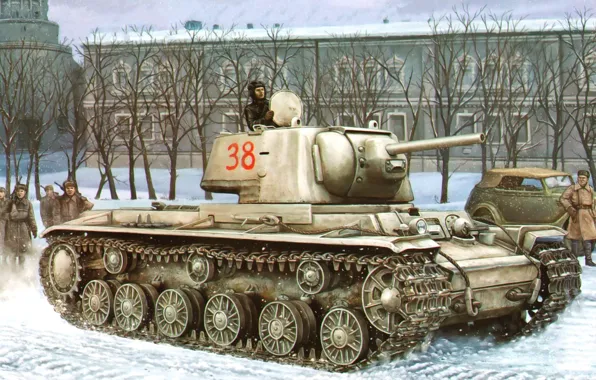 Картинка war, art, painting, tank, ww2, KV-1