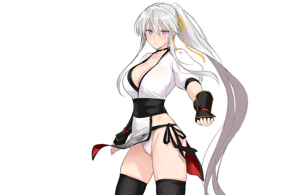 Girl, sexy, boobs, anime, pretty, babe, thigh, white hair