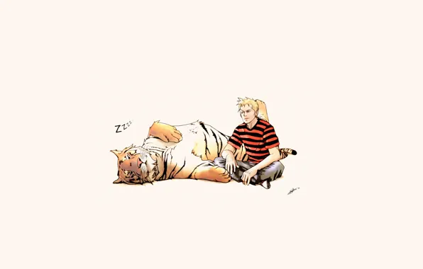 Картинка тигр, рисунок, дружба, парень, Calvin and Hobbes, alternative art