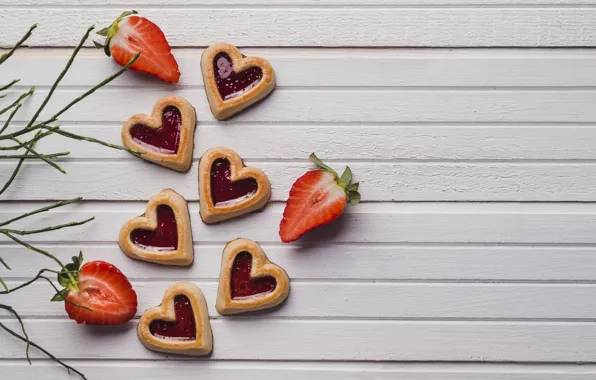 Ягоды, печенье, клубника, десерт, wood, джем, cookies, strawberries