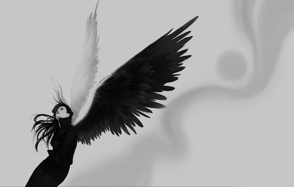 Картинка девушка, черный, крылья