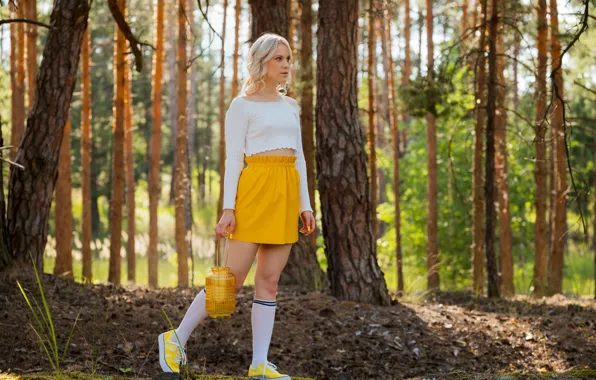Forest, blouse, nature, beautiful, model, blond, cute, lantern
