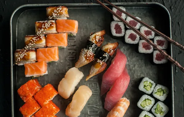 Палочки, рис, вкусно, роллы, лосось